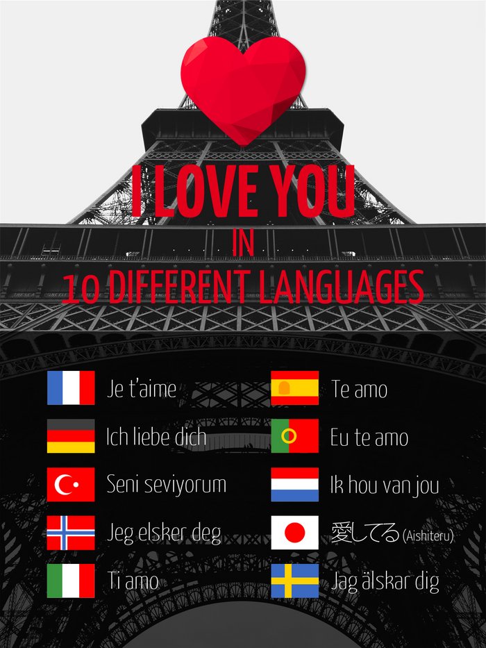 "I love you" in 10 languages for Valentine's Day !