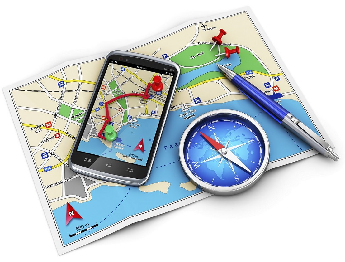 Ikona aplikacji podróżnych, mapa, kompas, komórka
