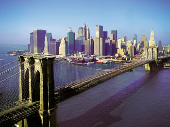 New York Blick auf Manhatten von der Brooklyn Bridge