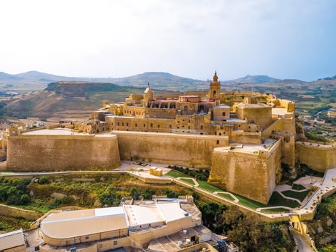Aerial view of the fortified Citadel in Victoria, Gozo, Malta.